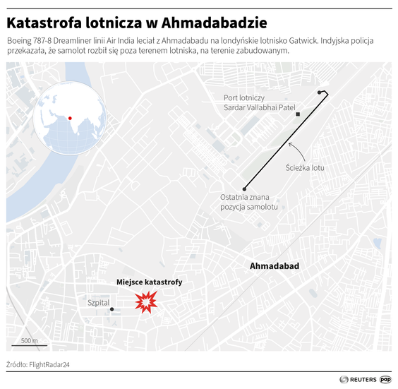 Miejsce katastrofy Boeinga 787 Dreamliner linii Air India z Ahmadabadu do Londynu