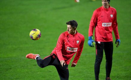 Robert Lewandowski i Wojciech Szczęsny podczas środowego treningu
