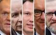 Donald Tusk, Jarosław Kaczyński, Sławomir Mentzen, Włodzimierz Czarzasty i Grzegorz Braun