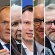Donald Tusk, Jarosław Kaczyński, Sławomir Mentzen, Włodzimierz Czarzasty i Grzegorz Braun