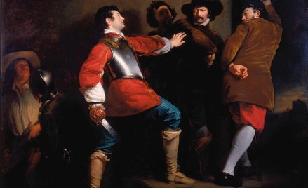 Obraz olejny Henry’ego Perroneta Briggsa z 1823 r.: aresztowanie Guya Fawkesa przez żołnierza sir Th