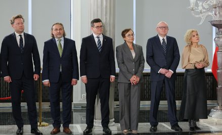 Sędziowie TK, od lewej: Maciej Taborowski, Dariusz Szostek, Krystian Markiewicz, Anna Korwin-Piotrow