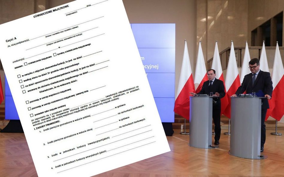 Minister koordynator służb specjalnych Mariusz Kamiński i jego zastępca Maciej Wąsik podczas konfere