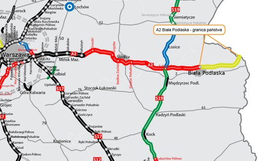 Stan prac nad autostradą A2 na wschód od Warszawy