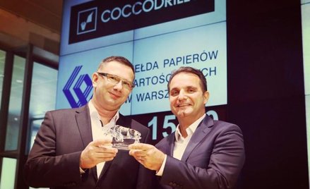 Tomasz Przybyła (z lewej), wiceprezes, i Marek Dworczak, prezes CDRL, podczas debiutu spółki na GPW 