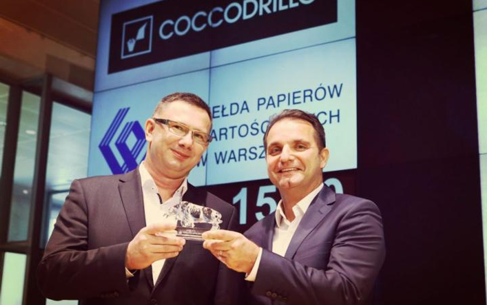 Tomasz Przybyła (z lewej), wiceprezes, i Marek Dworczak, prezes CDRL, podczas debiutu spółki na GPW 