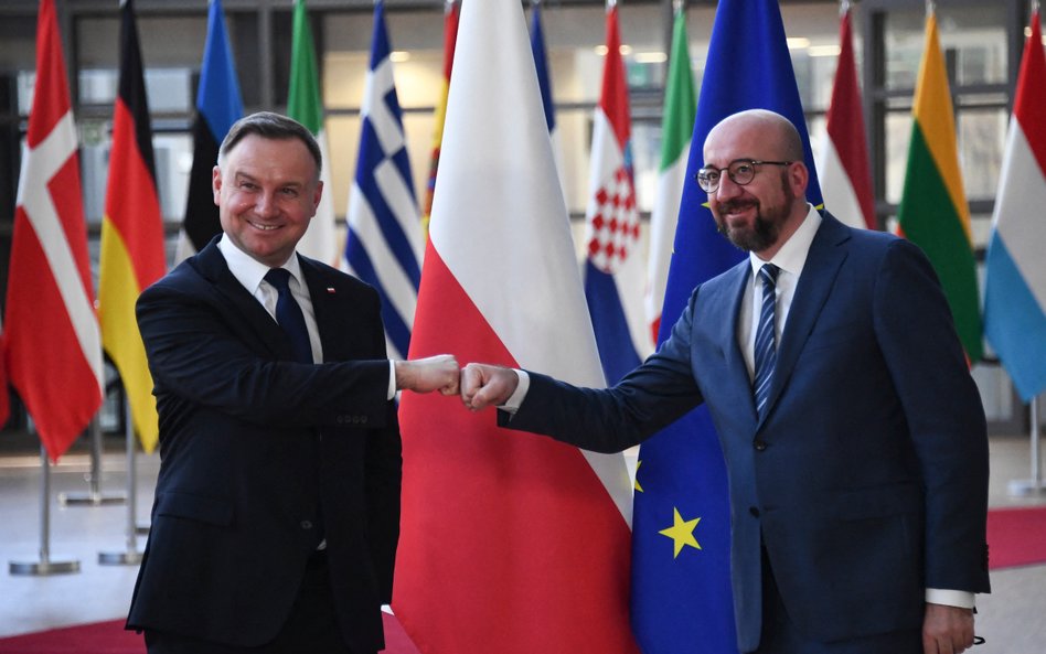 Przewodniczący Rady Europejskiej Charles Michel i prezydent RP Andrzej Duda przed spotkaniem w Bruks