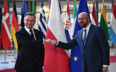 Przewodniczący Rady Europejskiej Charles Michel i prezydent RP Andrzej Duda przed spotkaniem w Bruks