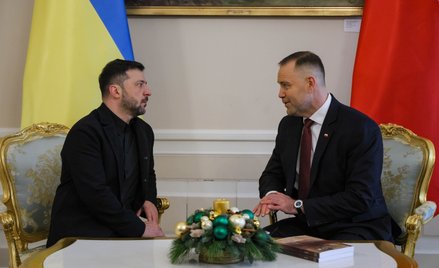 Prezydent Karol Nawrocki oraz prezydent Ukrainy Wołodymyr Zełenski podczas spotkania w Pałacu Prezyd