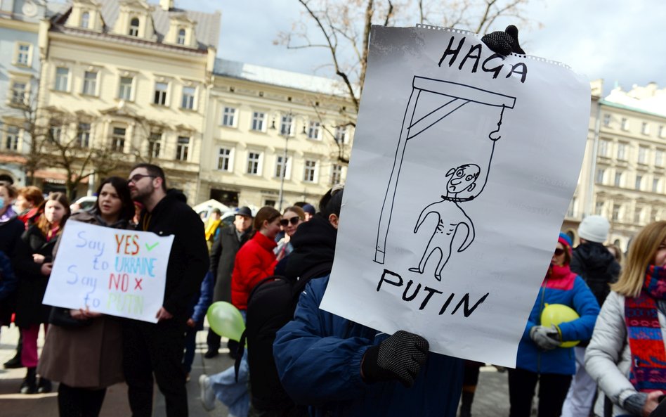 Proukraińska demonstracja w Krakowie kilka dni po wybuchu wojny