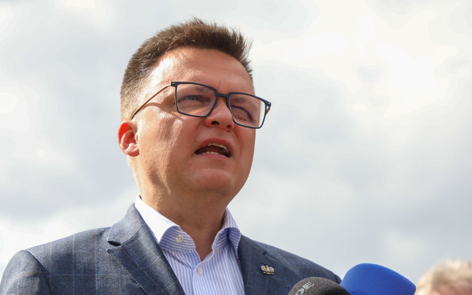 Marszałek Sejmu Szymon Hołownia podczas spotkania wyborczego w Białymstoku