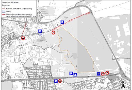 Wszystkich Świętych: Zmiany w organizacji ruchu w okolicach cmentarza na Miłostowie / źródło: ZDM Po