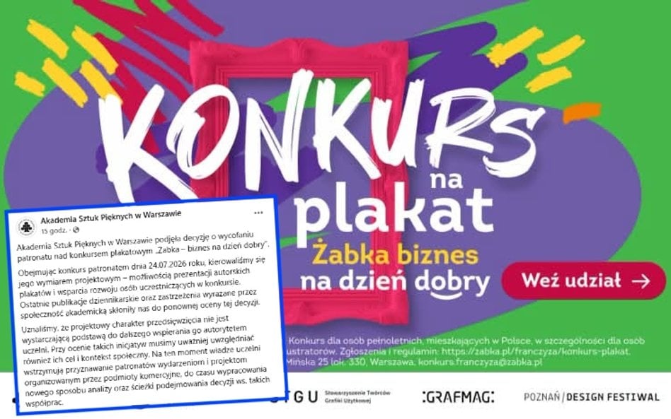 Akademia Sztuk Pięknych wycofuje patronat nad konkursem Żabki