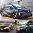 Auta już jeżdżące na wodór: Toyota Mirai (u góry), Honda Clarity (z lewej), Mercedes B (z prawej)