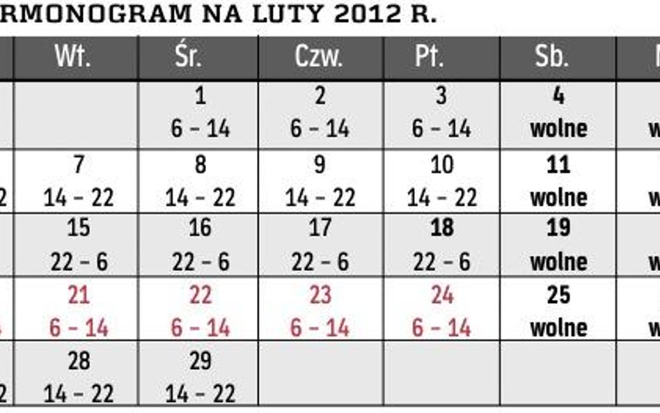 1. Harmonogram na luty 2012 r.