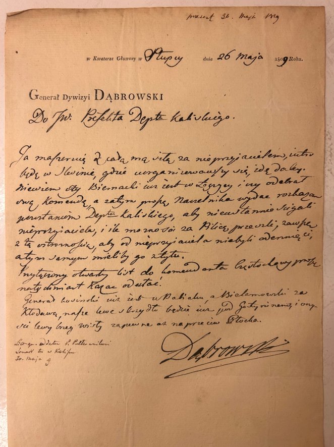 Raport generała Jana Henryka Dąbrowskiego złożony 26 maja 1809 r.