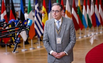 Bart De Wever, premier Belgii, na posiedzeniu Rady Europejskiej w Brukseli