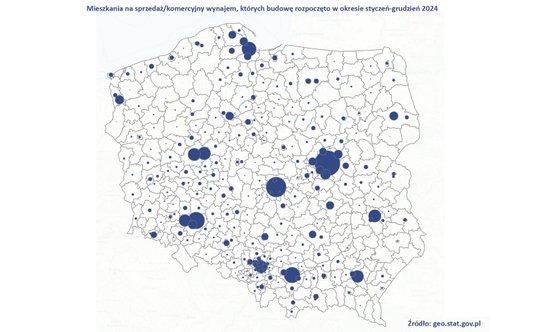 Deweloperska mapa mieszkaniowa. Gdzie w ubiegłym roku deweloperzy rozpoczęli najwięcej budów. Dane G