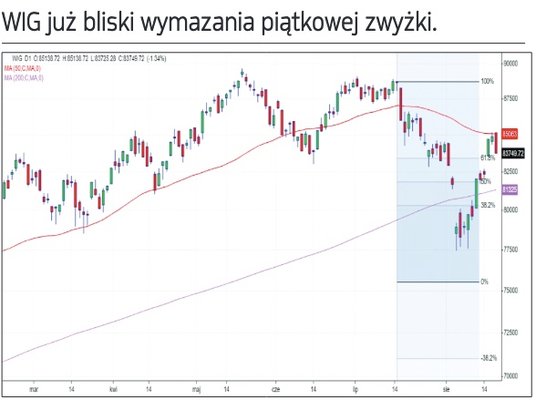 WIG już bliski wymazania piątkowej zwyżki.