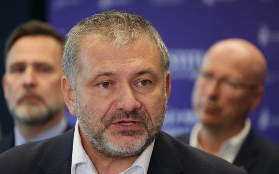Minister sprawiedliwości Waldemar Żurek na briefingu prasowym, po spotkaniu z przedstawicielami Stow