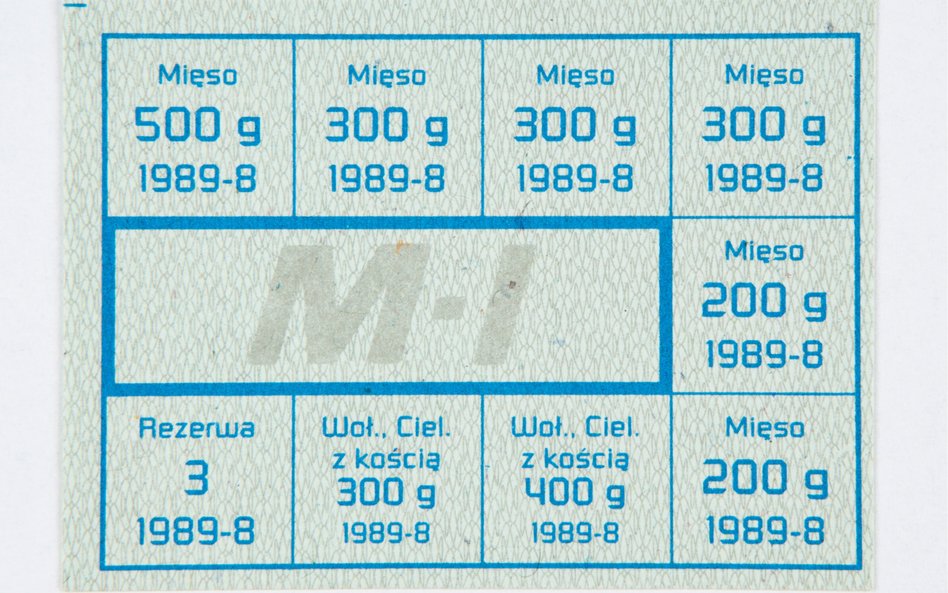 Kartka zaopatrzeniowa na produkty mięsne, PRL, sierpień 1989