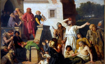 Uciekający przed prześladowaniami Żydzi proszą króla Kazimierza III Wielkiego o azyl w Polsce – obra