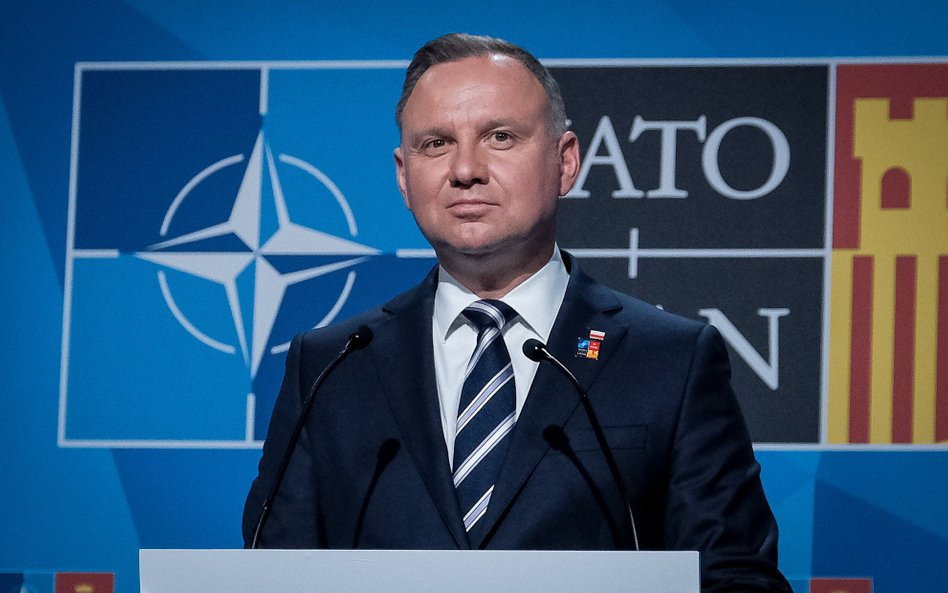 Prezydent Andrzej Duda na konferencji prasowej w trakcie obrad szczytu NATO w Madrycie