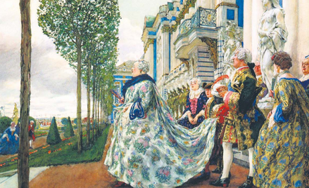 Caryca Elżbieta Piotrowna Romanowa (1709–1762) przed pałacem w Carskim Siole. Obraz Jewgienija Jewgi
