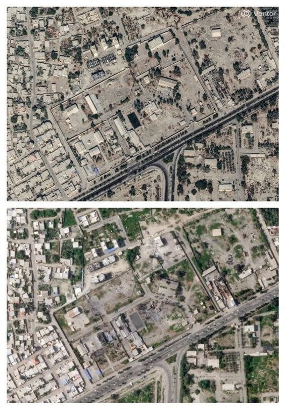 Szkoła w Minab przed atakiem i po zbombardowaniu