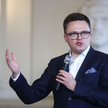 Marszałek Sejmu Szymon Hołownia podczas odbywającego się w ramach lekcji obywatelskiej spotkania z u