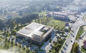 Gmach pływalni i jego otoczenia z lotu ptaka