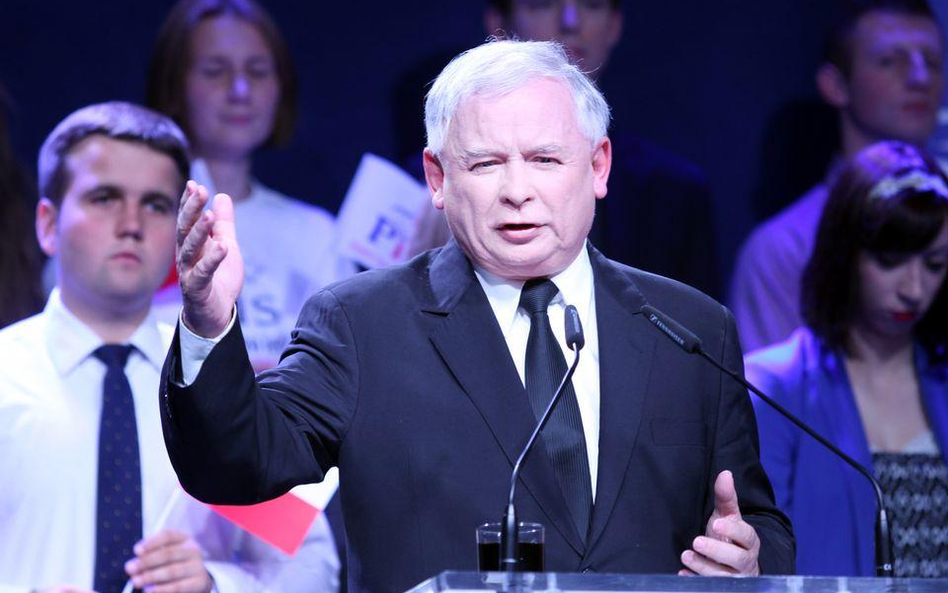 Jarosław Kaczyński podczas konwencji wyborczej w Krakowie 18 maja