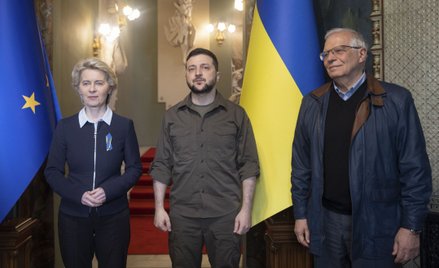 Ursula von der Leyen, Wołodymyr Zełenski i Josep Borrell podczas spotkania w Kijowie