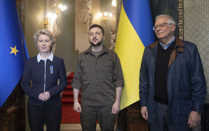 Ursula von der Leyen, Wołodymyr Zełenski i Josep Borrell podczas spotkania w Kijowie