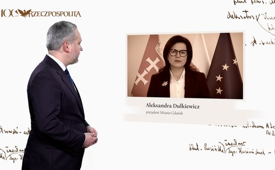 Zastępca redaktora naczelnego "Rzeczpospolitej", Michał Szułdrzyński i prezydent Gdańska Aleksandra 