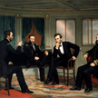 „Peacemakers”, obraz George’a Petera Healy’ego z 1868 r. Od lewej siedzą: gen. dyw. William T. Sherm