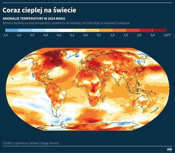 Anomalie temperatury w 2024 roku
