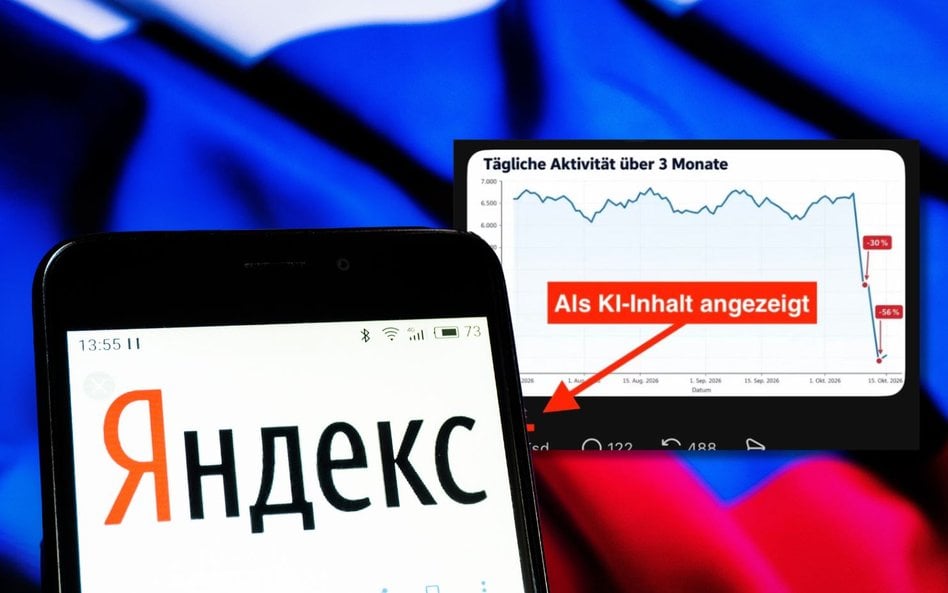 Wykres przedstawiający spadek aktywności rosyjskich botów został wygenerowany przez AI