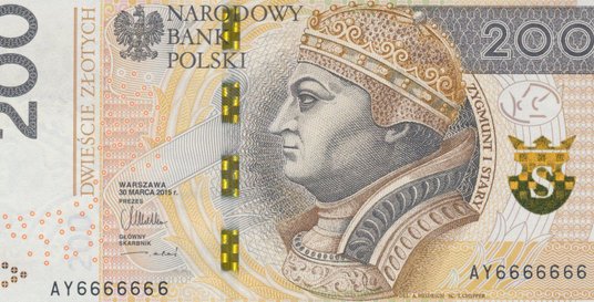 Na 1 tys. zł wyceniono obiegowy banknot o nominale 200 zł.