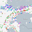 Mapa z serwisu Marine Traffic pokazuje ruch statków w Zatoce Fińskiej