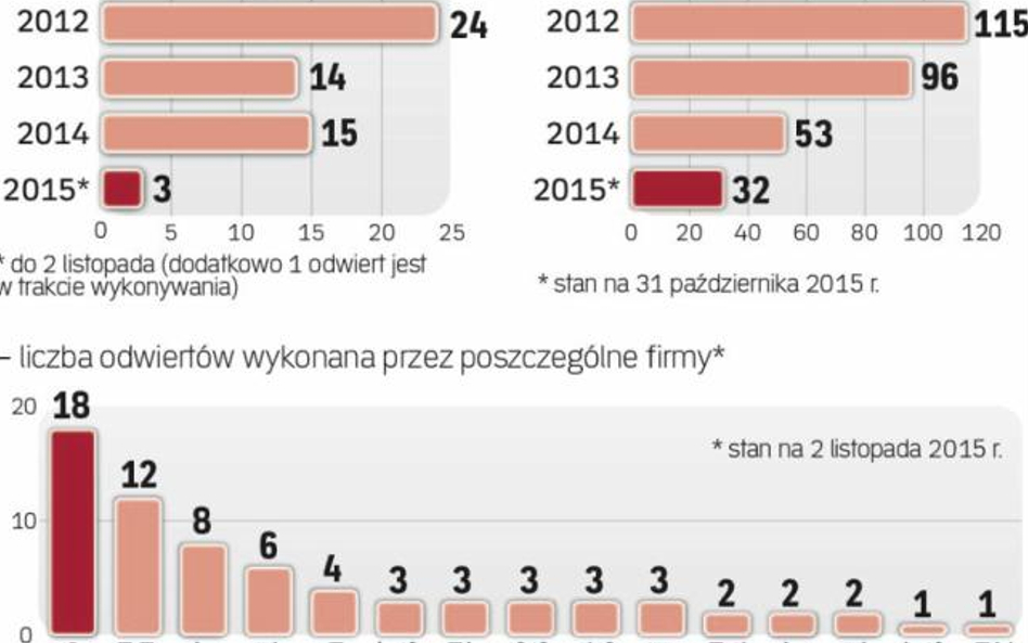 Spada liczba łupkowych koncesji i odwiertów