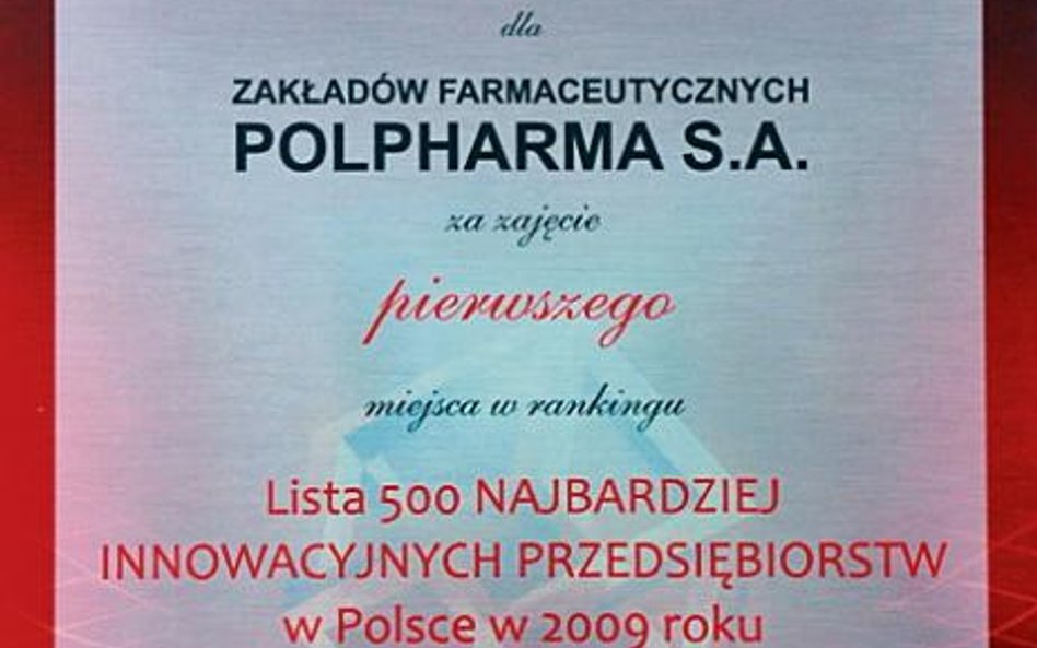 Polpharma zajęła pierwsze miejsce w rankingu najbardziej innowacyjnych firm przygotowanym przez Inst