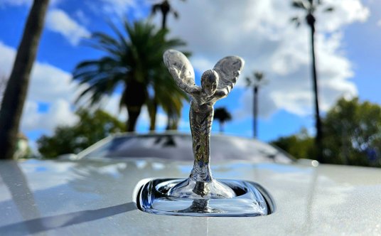 Spirit of Ecstasy ma postać kobiety pochylonej do przodu z ramionami wyciągniętymi do tyłu, falujący