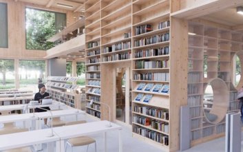 Wnętrze projektowanej Ursynoteki zaproponowane przez architektów z DRESLER Studio