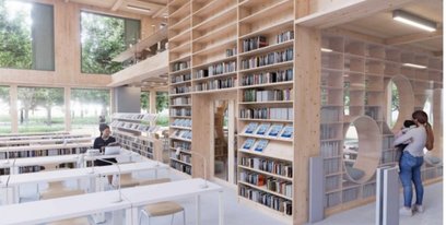 Wnętrze projektowanej Ursynoteki zaproponowane przez architektów z DRESLER Studio