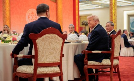 Donald Trump podczas bankietu państwowego w Wielkiej Hali Ludowej w Pekinie