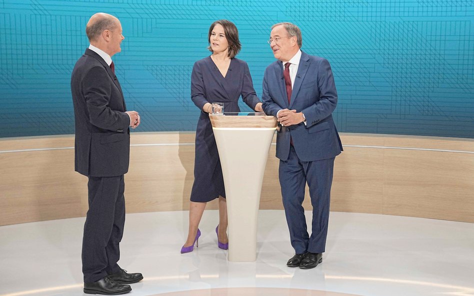 12 września. Telewizyjna debata kandydatów na kanclerza. Od lewej: Olaf Scholz (SPD), Annalena Baerb