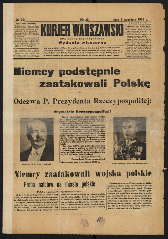 Wydanie wieczorne „Kurjera Warszawskiego” z 1 września 1939 r.
