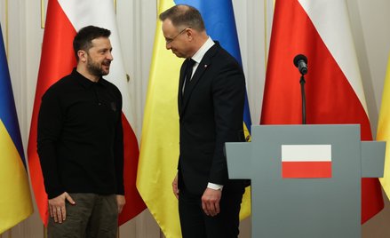 Prezydent RP Andrzej Duda oraz prezydent Ukrainy Wołodymyr Zełenski podczas wspólnej konferencji pra