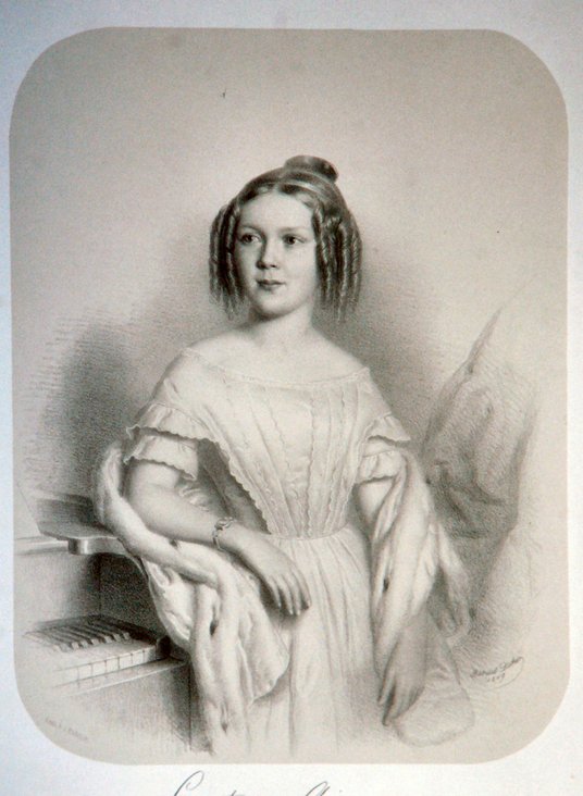 Młoda Konstancja Geiger, litografia Gabriela Deckera, 1849